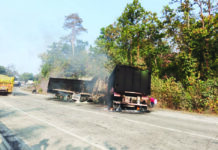 एनएच पर केंदई के पास दो ट्रकों की भिड़ंत, एक चालक जिंदा जला