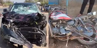 मंदिर हसौद के पास बड़ा हादसा, तेज रफ्तार कार ने बाइक को उड़ाया