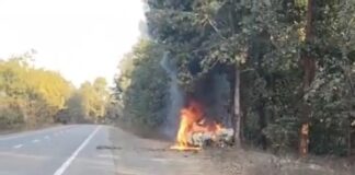 चलती कार में लगी आग,कूदकर चालक ने बचाई जान