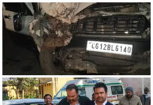 वन विभाग की गाड़ी टकराई पेड़ से,पसान रेंजर व चालक घायल