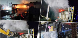 भीषण टक्कर के बाद बस-ट्रक धधके आग के बीच चीख-पुकार से गूंजा इलाका