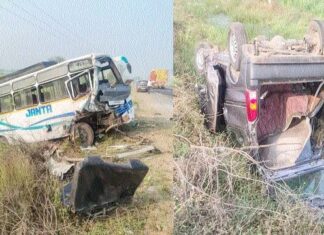 बारातियों को छोडक़र लौट रही बस ने कार को मारी टक्कर, चार की मौत और 7 घायल
